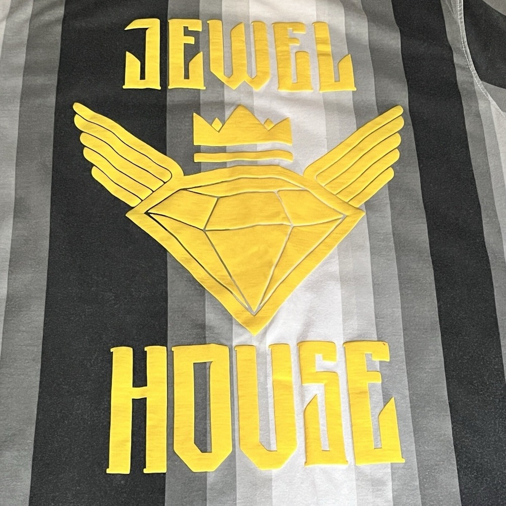 Jewel House‎ T Shirt Mens XLarge Black Striped Graphic Logo Short Sleeve
